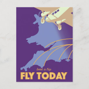 Vlieg Vandaag Vintage Stijl reisposter Briefkaart