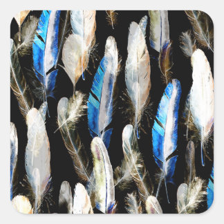 Vlieg Waterverf veren: naadloze achtergrond Vierkante Sticker