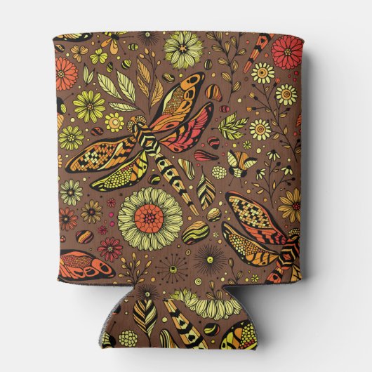 Vliegen, dragonvlieg op kannamonbruin blikjeskoeler (Achterkant)