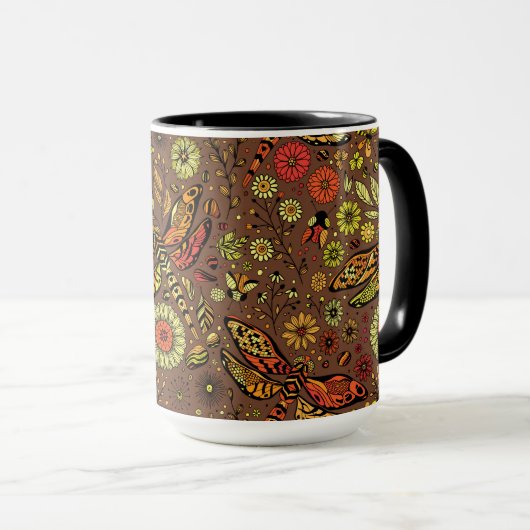 Vliegen, dragonvlieg op kannamonbruin mok (Voorkant rechts)