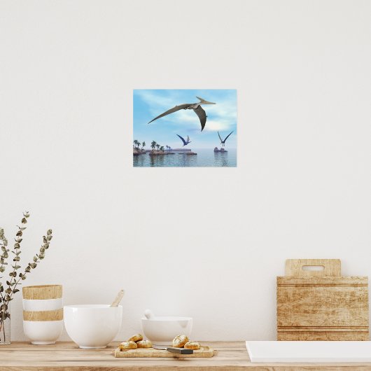 vliegen met Pteranodon dinosaurussen - 3D renderin Poster (Keuken)