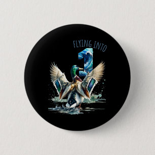 Vliegen naar 1 eend jagen 1e verjaardag partij 1 y ronde button 5,7 cm