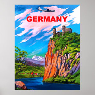 Vliegen naar Duitsland, Kasteel aan de Rijn, vinta Poster