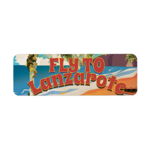 Vliegen naar Lanzarote Vintage Poster Etiket