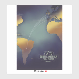 Vliegen naar Zuid-Amerika vanuit Europa kaart Sticker