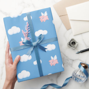 Vliegend Biggetje Cute Biggetje met Vleugels Patro Cadeaupapier