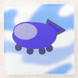 Vliegend blauw ruimteschip glazen onderzetter