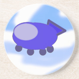 Vliegend blauw ruimteschip zandsteen onderzetter