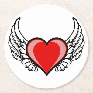 vliegend hart van liefde ronde kartonnen onderzetter