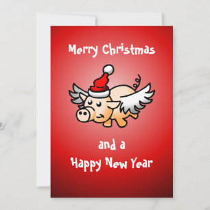 Vliegend Kerst Varken Feestdagenkaart