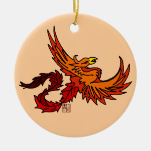 Vliegend Oranje Tattoo Phoenix Bird Keramisch Ornament