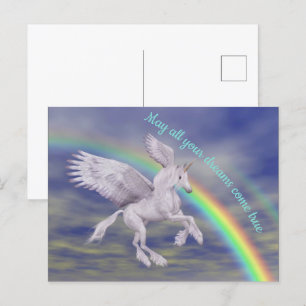 Vliegend Unicorn over regenboogdromen Fantasy Hors Briefkaart