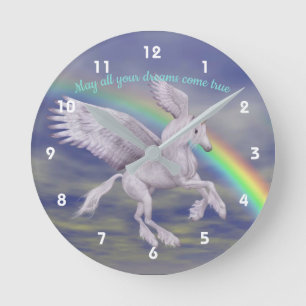 Vliegend Unicorn over regenboogdromen Fantasy Hors Ronde Klok