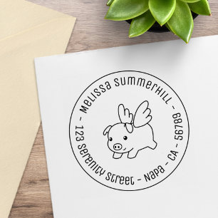 Vliegend Varken, Biggetje met Vleugels Rond Adres Rubberstempel