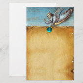 VLIEGENDE AANKONDIGING ANGEL Perkament Blue Sapphi Briefpapier (Voorkant / Achterkant)