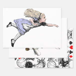 Vliegende Alice Wonderland Avontuur Oudheidkundige Inpakpapier Vel