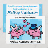 Vliegende Biggetjes Bruid en Bruidegom trouwkaart Kaart (Voorkant / Achterkant)
