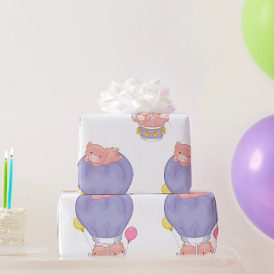 Vliegende Biggetjes in Heet Luchtballon Cadeaupapier