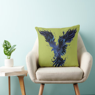 Vliegende Blauwe Phoenix Vogel Grafisch Kussen