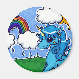 Vliegende Blauwe Unicorn met regenboog Magneet