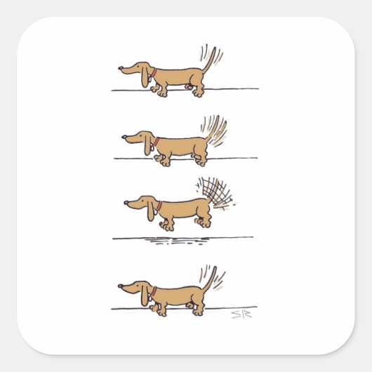 Vliegende Dachshund-bruine vierkante stickers (Voorkant)