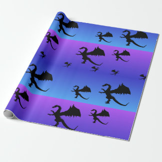 Vliegende Draak Silhouet Paars Blauw Cadeaupapier