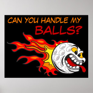 Vliegende golfbal in vlammen met een grappige quot poster