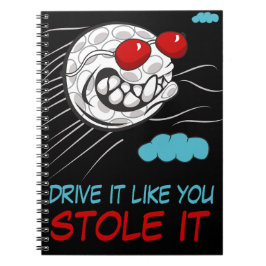 Vliegende golfbal met zonnebril en grappig citaat notitieboek