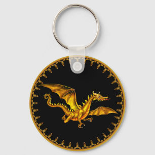 vliegende gouden draak op zwart sleutelhanger