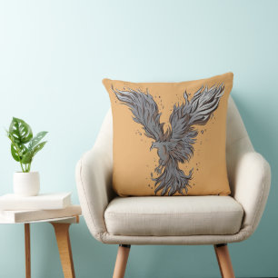 Vliegende Grijze Phoenix Vogel Grafisch Kussen