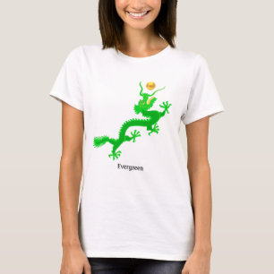Vliegende groene draak met gouden bal & kalligrafi t-shirt