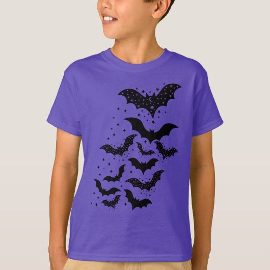 Vliegende Halloween Galaxy Vleermuizen en Sterren T-shirt (Voorkant)