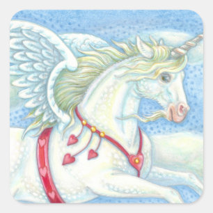 Vliegende harten Unicorn PEGASUS STICKER-blad Vierkante Sticker