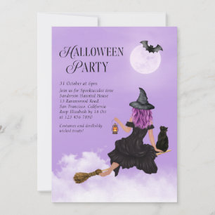 Vliegende heks-halloween-partij kaart