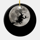 Vliegende heks met een felle maan achter haar keramisch ornament (Achterkant)