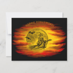 Vliegende heks met zwarte kat, halve nacht