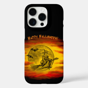 Vliegende heks met zwarte kat, halve nacht iPhone 16 pro hoesje