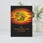 Vliegende heks met zwarte kat, halve nacht informatiekaartje (Staand voorkant)