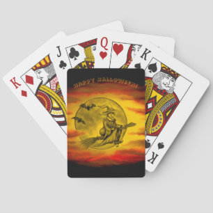Vliegende heks met zwarte kat, halve nacht pokerkaarten