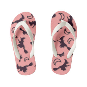 Vliegende heks onder halve maan op Halloweenavond Kinder Teenslippers