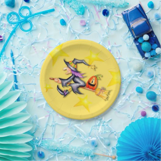 vliegende heks papieren bordje (Feest)