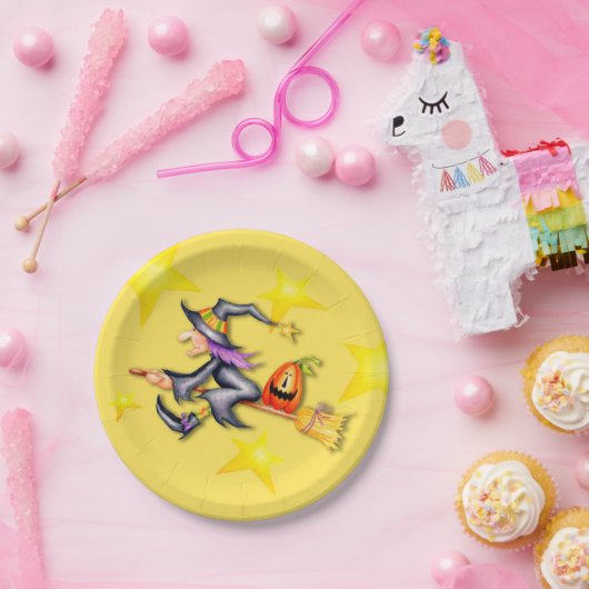 vliegende heks papieren bordje (Feest)