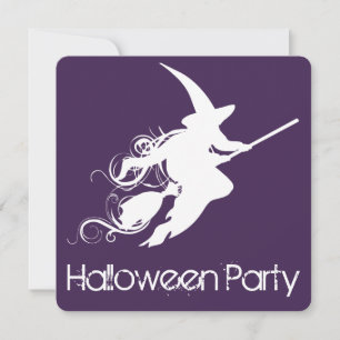 Vliegende heks Silhouette Halloween Party Invitati Kaart