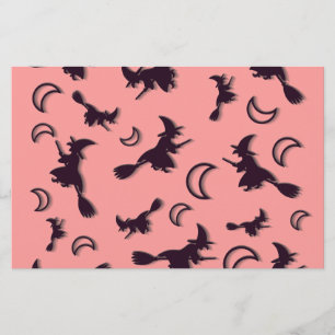 Vliegende heks tussen halve maan bij Halloween nac Briefpapier