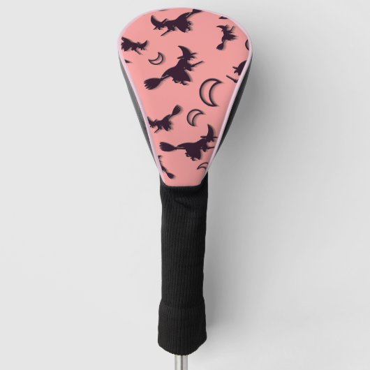Vliegende heks tussen halve maan bij Halloween nac Golfheadcover (Voorkant)
