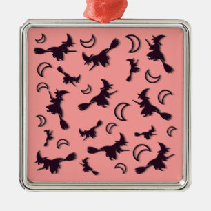 Vliegende heks tussen halve maan bij Halloween nac Metalen Ornament