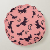 Vliegende heks tussen halve maan bij Halloween nac Rond Kussen (Achterkant)