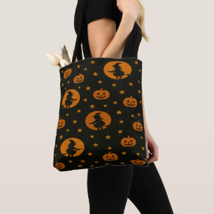 Vliegende Heksen en Zwevende Pompoenen Halloween  Draagtas
