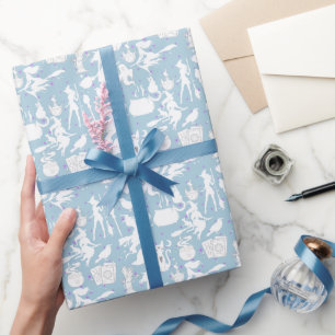 Vliegende heksen patroon.Wit L Blauw BG Cadeaupapier