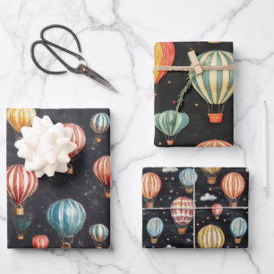 Vliegende Hete Luchtballon  Krijtbordtekeningen Inpakpapier Vel